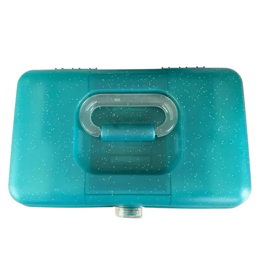 Vintage Caboodle 1990s Jellies Organizer Vanity model #2752 Teal Aqua Sparkle